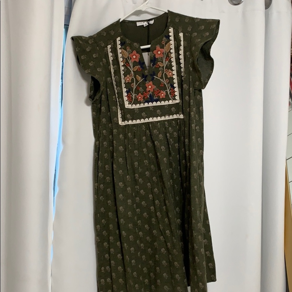 Linen A line green dress